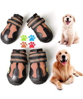 CovertSafe& Dog Boots for Dogs Non-Slip, Waterproof Dog Booties for Outdoor, Dog Shoes for Medium to Large Dogs 4Pcs with Rugged Sole Black-Brown