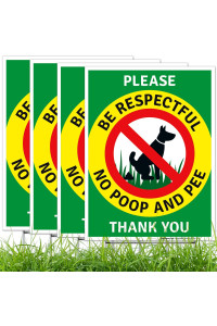 Please Be Respectful No Poop And Pee Thank You Sign, (4 Pack) Double Sided 9X12 Inches, Corrugated Plastic With Metal H Stake, Made In Usa By Sigo Signs