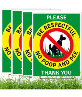 Please Be Respectful No Poop And Pee Thank You Sign, (4 Pack) Double Sided 9X12 Inches, Corrugated Plastic With Metal H Stake, Made In Usa By Sigo Signs