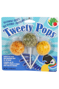Penn-Plax Tweet Eats: Tweety Pops ?Natural Puffed Rice Pet Treats and Gnawing Sticks for All Birds ?Fun Way to Hand Feed ?3 Pops