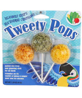 Penn-Plax Tweet Eats: Tweety Pops ?Natural Puffed Rice Pet Treats and Gnawing Sticks for All Birds ?Fun Way to Hand Feed ?3 Pops