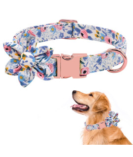 girl Dog collars for Puppy Small Medium Large Dog, Soft comfy Adjustable Floral Dog collar with Safety Buckle Detachable Flower, 3 Sizes Fit Necks 102AA-236AA by DALUZ, New Blue
