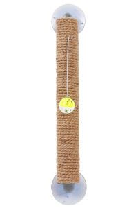 Pet Life Stick N claw Sisal Rope and Toy Suction cup Stick Shaped cat Scratcher, Brown