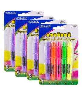 Bazic Mini Highlighter Pen Assorted Color, Chisel Tip Broad Fine Line Highlighters, Unscented Highlighting Coloring For School Office (5Pack), 4-Packs