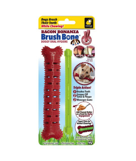 BulbHead Bonanza Toothbrush, Infused with Real Flavor - Dogs chewing, Plaque and Tartar Remover for Teeth, Works 3 Ways to clean While They Play, 8 in x 2 in, Brush Bone Bacon