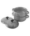Bruntmor Bake & Serve ceramic Soup Bowls With Handles and lids - 20 Ounce Set of 2, for soups, stews, cereal (grey)