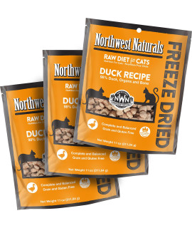 Northwest Naturals Freeze Dried Diet for cats - Duck cat Food - grain-Free, gluten-Free Pet Food, cat Training Treats - 11 Oz (3 Pack)