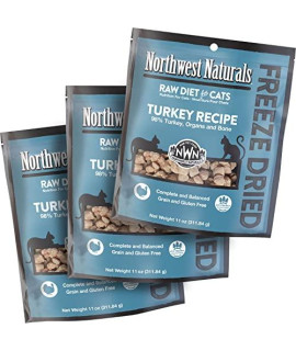 Northwest Naturals Freeze Dried Diet for cats - Turkey cat Food - grain-Free, gluten-Free Pet Food, cat Training Treats - 11 Oz (3 Pack)