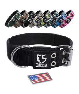 Tspro 15Inch Military Strong Dog Collar Tactical Dog Collar Working K9 Dog Collar With Metal Buckle And Usa Flag Patch For Medium Large Dogs(Black-M)