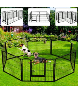 Dog Kennel Outdoor, 40 Inches Dog Pen Extra Large Dog Fence with Double Latch Door Foldable Dog Fence Kennel Indoor Pet Fence for Large/Medium/Small Dogs Metal Pet Exercise Fence, Black