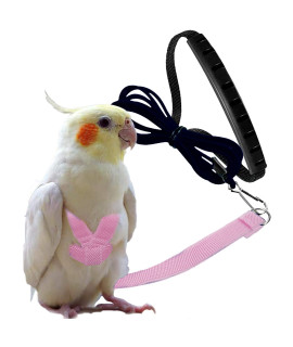 Dnoifne Pet Parrot Bird Harness and Leash, Adjustable Training Design Anti-Bite, Bird Nylon Rope with cute Wing for Parrots, Suitable for Alexandrine, Scarlet, Keck, Mini Macaw Same Size Bird (pink)