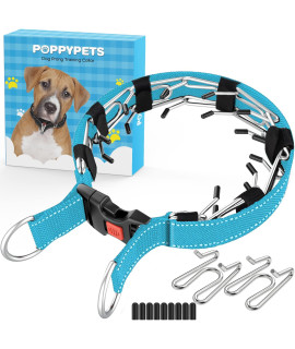 POPPYPETS Prong Dog Training collar for Dogs with Rubber Tips, Stainless Steel Dog collar for Large Dogs (Blue, S)