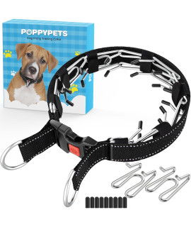 POPPYPETS Prong Dog Training collar for Dogs with Rubber Tips, Stainless Steel Dog collar for Large Dogs (Black, XL)