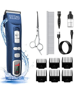 TEBALO Dog Clippers Grooming Kit - Low Noise Rechargeable Cordless Dog Shaver Clippers Quiet Electric Pets Hair Trimmers for Dogs, Cats and Other Pets with LCD Display (Blue)