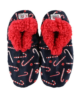 Lazy One Fuzzy Feet Slippers for Women, cute Fleece-Lined House Slippers, candy cane, Non-Skid