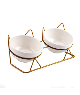 Trosetry Cat Bowls, Double Ceramic Pet Bowls with 15