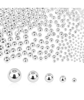 Ph Pandahall 5 Sizes Smooth Round Beads, 300Pcs 14K Silver Plated Beads Little Round Beads Seamless Ball Beads Long-Lasting Spacers For Hawaii Layered Bracelet Necklace Jewelry Diy Crafts 23456Mm