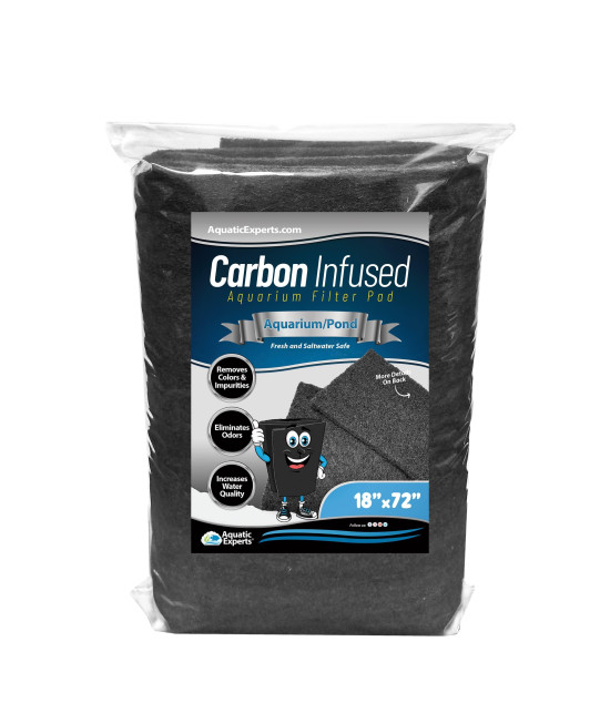 Aquatic Experts Aquarium Carbon Pad - Activated Carbon Filter Pad - Cut to Fit Carbon Infused Filter Pad for Crystal Clear Fish Tank and Ponds - Carbon Filter Pads for Aquarium - 18 x 72