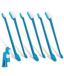 BOSHEL Dog Toothbrush Set - 8 Pack - 6 Long Handled Double-Sided Toothbrushes 2 Finger Toothbrushes - Soft Nylon Bristle Dog Brushes - Oral care Kit Keeps Your Large And Small, Dogs And cats Healthy