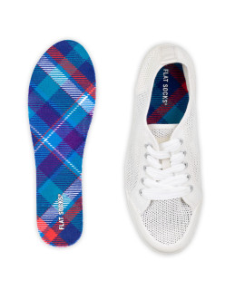 Flat Socks No Show Socks, Sockless Liner, No Slipping, No Stinking, Washable Barefoot Shoe Insert, Multi-Colored Patterns, Blue Plaid, Small