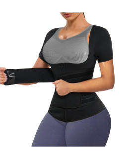 Wanfisto Sauna Suit For Women Sweat Vest Waist Trainer 2 In 1 Neoprene Workout Waist Trimmer Shirt (Black, Medium)