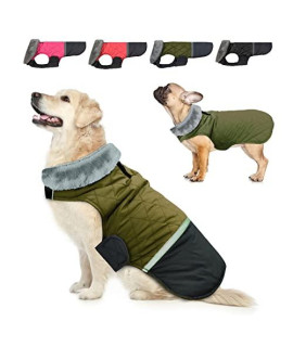 Dogcheer Fleece Collar Dog Coat, Reversible Winter Dog Clothes Warm Christmas Pet Jacket for Cold Weather, Waterproof Puppy Vest Apparel for Small Medium Large Dogs