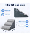 INRLKIT 3 Tiers Pet Foam Stairs, 30D High Density Dog Foam Ramps/Stairs/Ladder for Older Dogs, Cats, Puppies, Injured Dogs (with 1 Rope Toy, Grey Color)