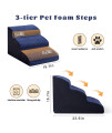 INRLKIT 3 Tiers Pet Foam Stairs, 30D High Density Dog Foam Ramps/Stairs/Ladder for Older Dogs, Cats, Puppies, Injured Dogs (with 1 Rope Toy, Navy Blue Color)