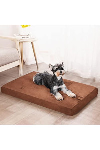 FONTEARY Dog Bed Mat for Large Medium Dogs Bed, Anti-Anxiety Orthopedic Memory Foam Cats&Dogs Kennel with Removable Washable Cover and Waterproof Lining Pet Beds Grey Coffee, L(35x22x3'')