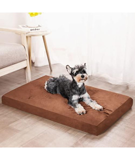FONTEARY Dog Bed Mat for Large Medium Dogs Bed, Anti-Anxiety Orthopedic Memory Foam Cats&Dogs Kennel with Removable Washable Cover and Waterproof Lining Pet Beds Grey Coffee, L(35x22x3'')