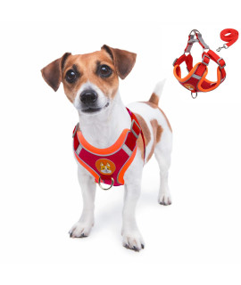 rennaio Dog Harness No Pull, Adjustable Puppy Harness with 2 Leash Clips, Ultra Comfort Padded Dog Vest Harness, Reflective Dog Harness and Leash Set for Small and Medium Dogs (Red, M)
