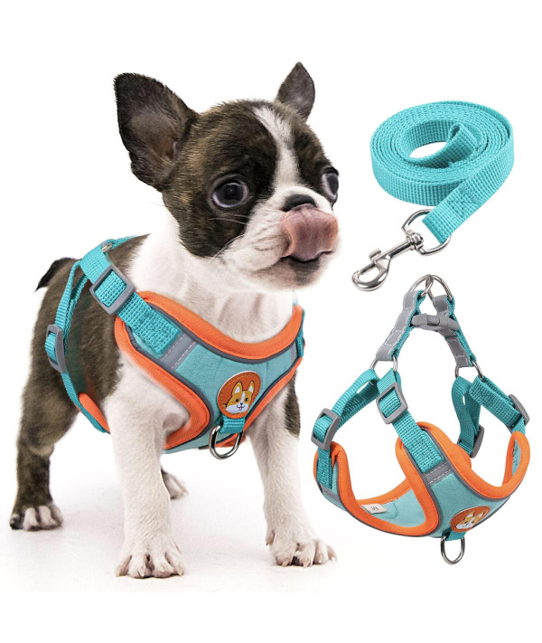 Small Dog Harness & Leash Set No Pull Reflective Dog Collar 