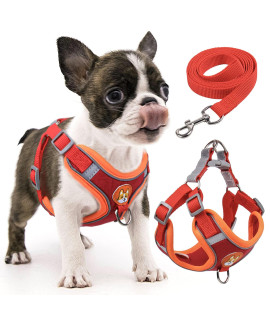 rennaio Dog Harness No Pull, Adjustable Puppy Harness with 2 Leash Clips, Ultra Comfort Padded Dog Vest Harness, Reflective Dog Harness and Leash Set for Small and Medium Dogs (Red, S)