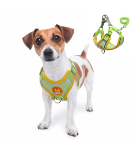 rennaio Dog Harness No Pull, Adjustable Puppy Harness with 2 Leash Clips, Ultra Comfort Padded Dog Vest Harness, Reflective Dog Harness and Leash Set for Small and Medium Dogs (Green, M)