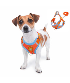 rennaio Dog Harness No Pull, Adjustable Puppy Harness with 2 Leash Clips, Ultra Comfort Padded Dog Vest Harness, Reflective Dog Harness and Leash Set for Small and Medium Dogs (Orange, M)