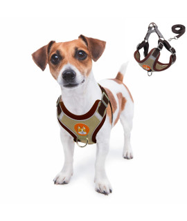 rennaio Dog Harness No Pull, Adjustable Puppy Harness with 2 Leash Clips, Ultra Comfort Padded Dog Vest Harness, Reflective Dog Harness and Leash Set for Small and Medium Dogs (Brown, M)