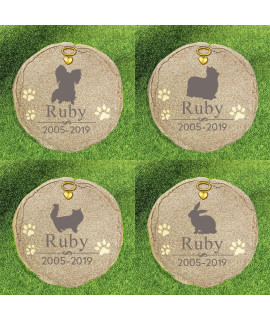 VIVIYI Round Pet Memorial Stone Personalized Pet Grave Marker for Outdoor, Resin Dog Tombstone Cat Headstone Handmade Sympathy Gift Custom with Name Date and Silhouette, 8