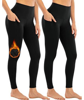 Yezii 2 Pack Fleece Lined Leggings With Pockets For Women,High Waisted Winter Yoga Pants 2Black-Xl