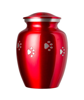 Best Friend Services Pet Urn - Ottillie Paws Legacy Memorial Pet Cremation Urns for Dogs and Cats Ashes Hand Carved Aluminium Memory Keepsake Urn (Ruby Red, Pewter Horizontal Paws, Medium)