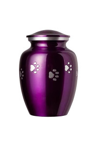 Best Friend Services Pet Urn - Ottillie Paws Memorial Pet Cremation Urns for Dogs and Cats Ashes Hand Carved Aluminium Memory Keepsake Urn (Amethyst Purple Horizontal Paws, Medium)