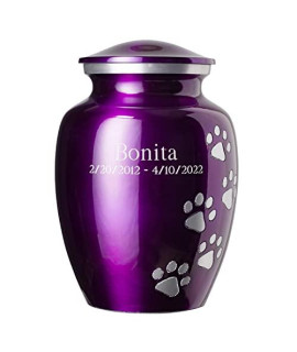 Best Friend Services Ottillie Paws Elite Series Pet Urn with Personalized Engraving (Amethyst Purple, Pewter, Vertical Paws, Small)