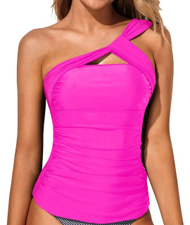 Tempt Me Women Hot Pink Tankini Top Swim Tops Ruched One Shoulder Bathing Suit Swimsuit Tops Only Xxl
