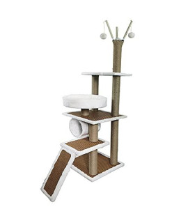 KUA YUE 51 Inches Tall Multi-Level Cat Tree Stand House Furniture Kittens Activity Tower with Natrual Fiber Covered Scratching Posts Kitty Pet Climbing Play House (Brown Heights:51Inches)