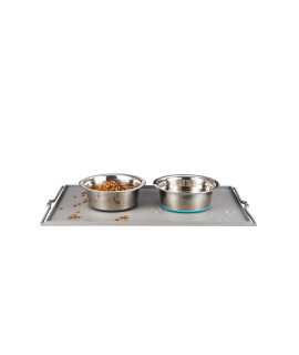PEGGY11 Deep Stainless Steel Dog Bowls Set, Silicone Feeding Mat with Raised Edge to Prevent Spill, Anti Skid Dog Dish Set for Small, Medium, and Large Breeds Dog