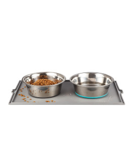 PEGGY11 Stainless Steel Dog Bowls with Waterproof Mat, Food Grade, Dishwasher Safe, Nonslip, No Spill, No Mess Dog Bowl Set for Food and Water, 8 Cups, Designed for Large Dog Breeds