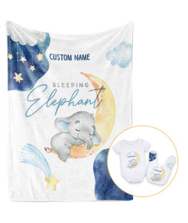 Pavo Personalized Baby Blankets for Boys girls - Baby Elephant Sleep On Moon Blanket - custom Baby Blanket with Name - Best Shower gifts for Baby, Newborn Super Soft Fleece Blanket