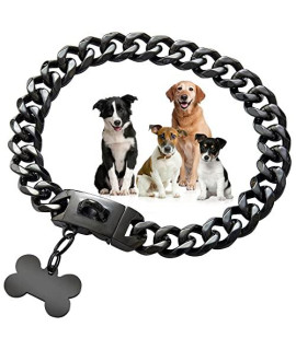 RILPET Black Dog Chain Collar Walking Metal Chain Collar with Design Secure Buckle and Dog ID Tag Black Cuban Link Strong Heavy Duty Chew Proof Choker Collar for Small Dogs(19MM, 12")