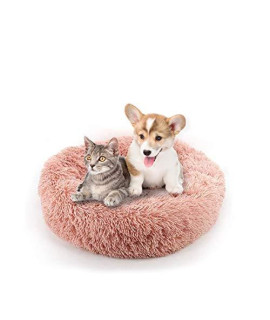 Calming Dog Bed, Donut Dog Cuddler Bed Ultra Soft Fluffy Faux Fur Plush, Machine Washable, 39inch Fairy Powder