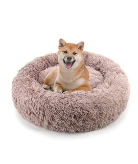 Calming Dog Bed for Cat & Dog with Faux Fur Donut Cuddler and Non-Slip for Large Medium Small Dogs, Machine Washable, 47'' Light Coffee