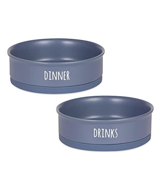 Bone Dry Ceramic Pet Collection Dinner, Drinks & Dessert Set, Large, 7.5x2 Count.4, French Blue, 2 Count